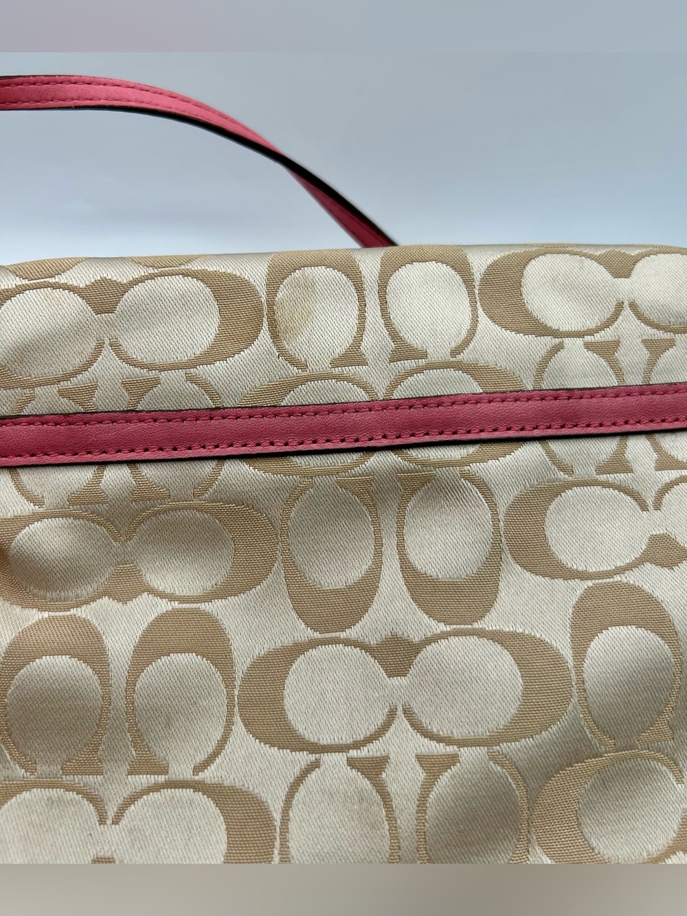COACH Kristin Signature East/West Crossbody Bag- Khaki Canvas with Leather Trim. - Picture 16 of 16